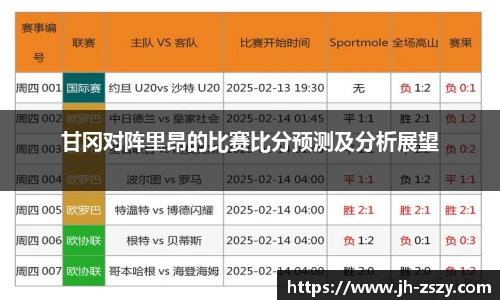甘冈对阵里昂的比赛比分预测及分析展望